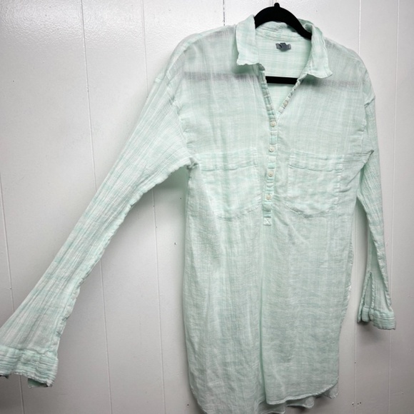 Aerie Cool Mint Green 1/2 Button Women's Gauzy Cotton Tunic Shirt Size Medium - Picture 5 of 11